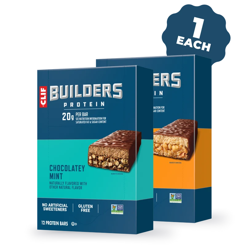 CLIF BUILDERS Chocolatey Mint and Chocolatey Peanut Butter Plant Based Protein Bars Variety Pack, 24 Bars