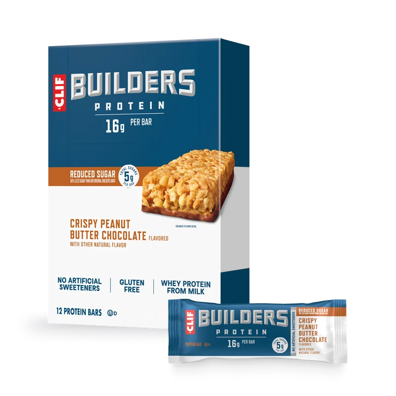 CLIF BUILDERS Crispy Peanut Butter Chocolate Flavored Protein Bar, Reduced Sugar