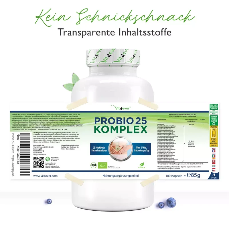 Probiotika 25 Komplex mit 27 Milliarden Darmbakterien + Inulin (180 Kapseln)