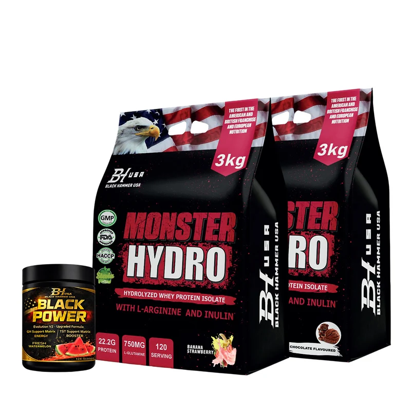 2x Monster Hydro 3KG Banana Strawberry & Chocolate + FREE Black Power Watermelon