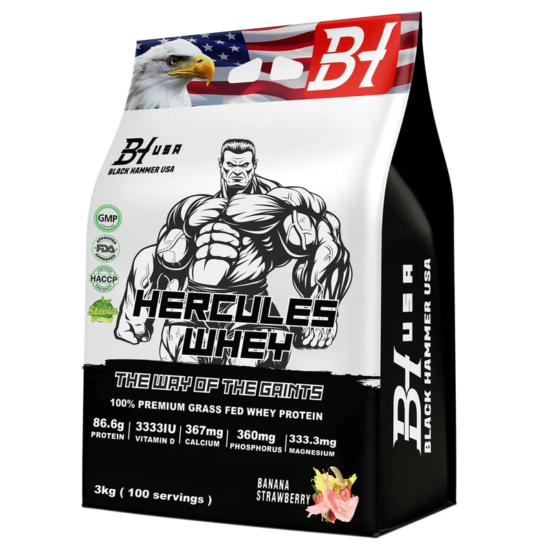 24H DEAL – Hercules Whey 3KG Banana Strawberry + FREE BCAA 620g & Nano Creatine - Save 45 €