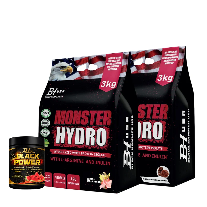 2x Monster Hydro 3KG Banana Strawberry & Chocolate + Free Black Power Watermelon_SAVE 40%