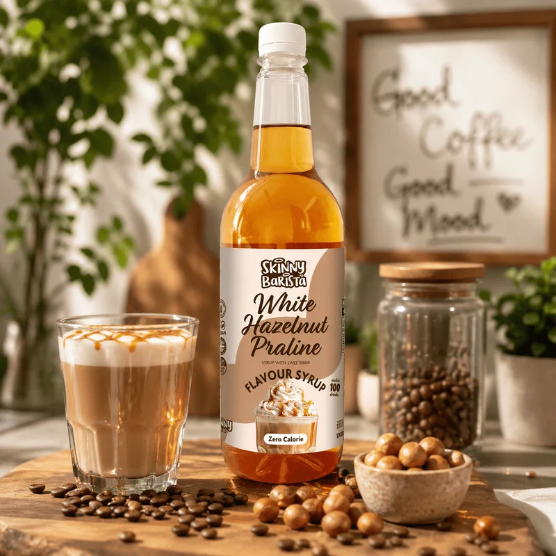 Skinny Barista Sirup mit weißem Haselnuss-Pralinengeschmack – Kalorienfreier, zuckerfreier Skinny Coffee – 1 Liter