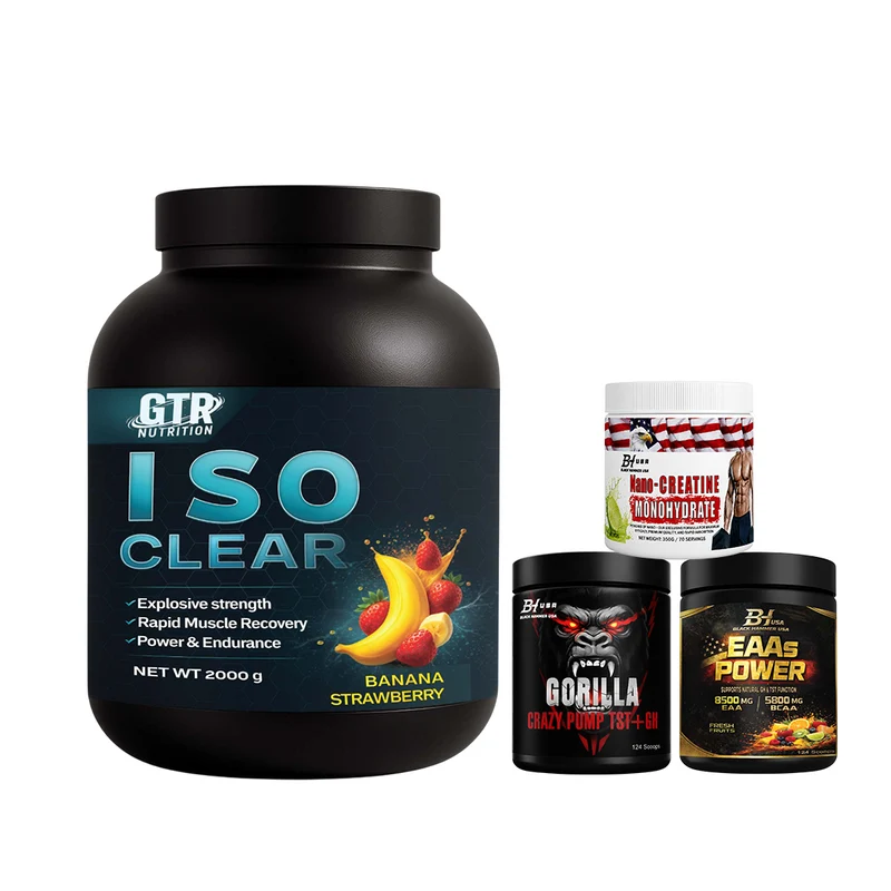 ISO Clear 2KG Banana Strawberry + BHN EAAs Power 620G + Gorilla Crazy Pump Watermelon + Nano Creatine 350G Lemon
