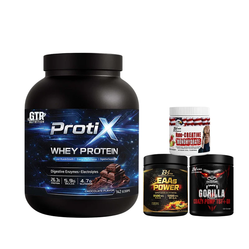 Protix Whey Protein 5KG Chocolate + EAAs + Gorilla Crazy Pump Orange + Nano Creatine 350G Lemon Strawberry