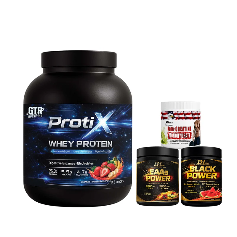 Protix Whey Protein 5KG Banana Strawberry + BHN EAAs Power 620G + Black Power Watermelon + Nano Creatine 350G Lemon