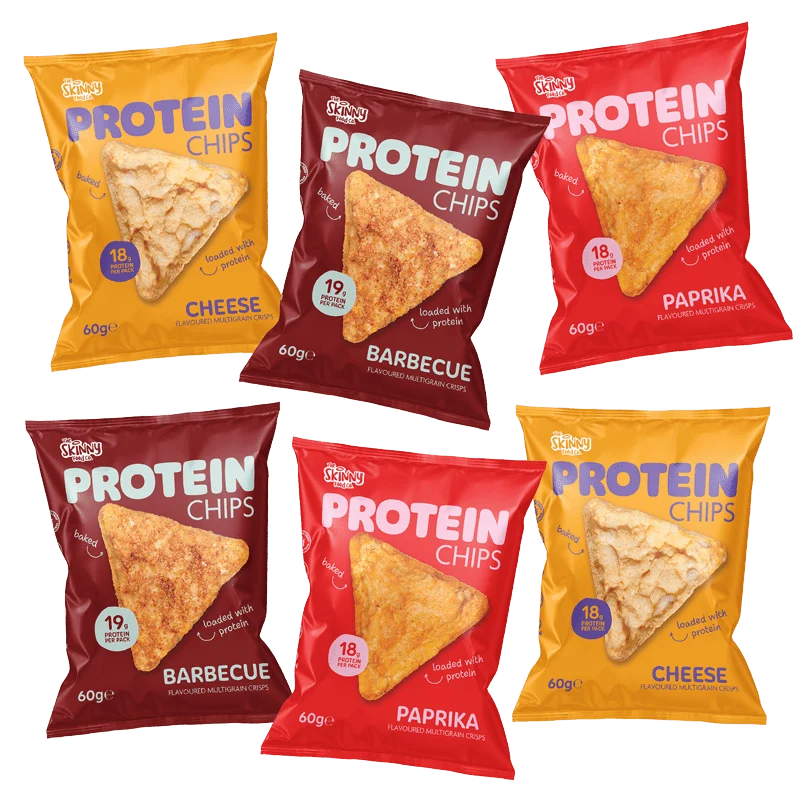 Skinny Protein Chips gemischtes Paket (2 pro Geschmacksrichtung) 6 x 60 g (18–19 g Protein pro Packung)