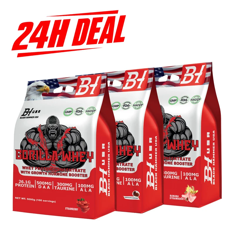 Limited Deal – 3× Gorilla Whey Protein 5KG – Chocolate + Strawberry + Banana Strawberry