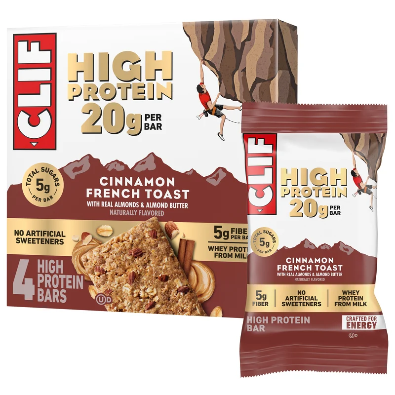 CLIF HIGH PROTEIN Cinnamon French Toast Protein Snack Bars, 4 Bars