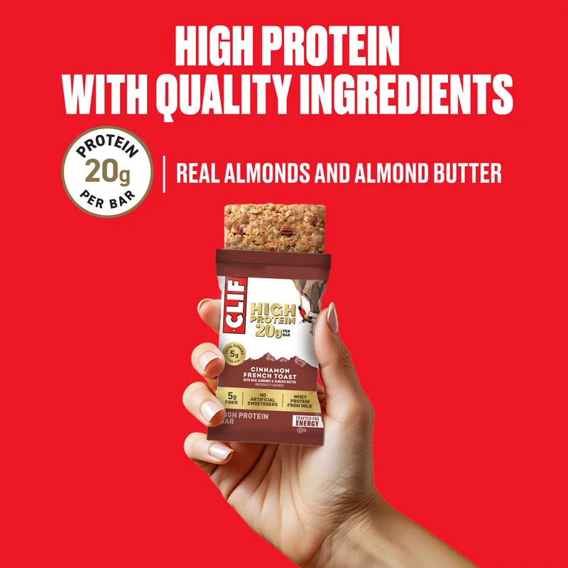 CLIF HIGH PROTEIN Cinnamon French Toast Protein Snack Bars, 4 Bars
