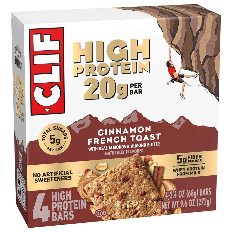 CLIF HIGH PROTEIN Cinnamon French Toast Protein Snack Bars, 4 Bars