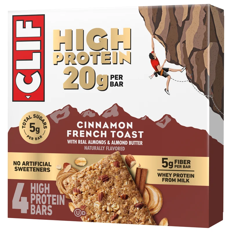 CLIF HIGH PROTEIN Cinnamon French Toast Protein Snack Bars, 4 Bars