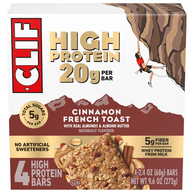 CLIF HIGH PROTEIN Cinnamon French Toast Protein Snack Bars, 4 Bars