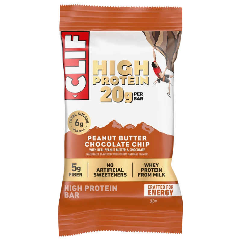 CLIF HIGH PROTEIN Peanut Butter Chocolate Chip Protein Snack Bars, 4 Bars