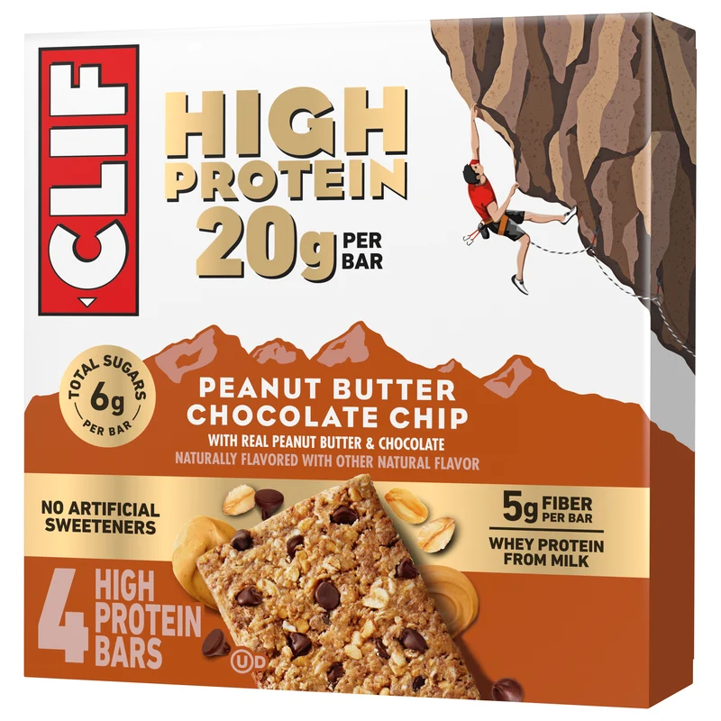 CLIF HIGH PROTEIN Peanut Butter Chocolate Chip Protein Snack Bars, 4 Bars