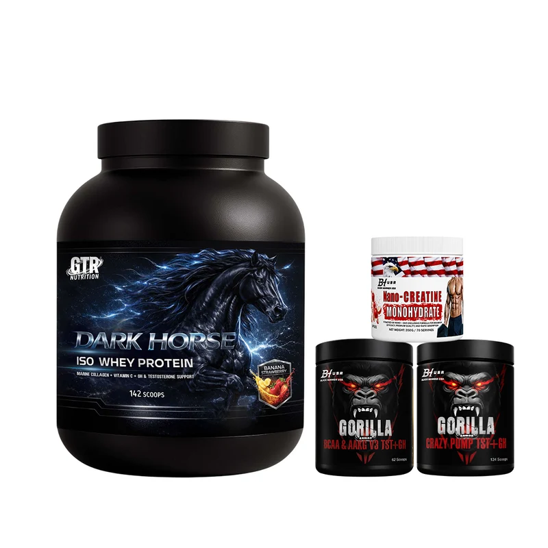 Dark Horse ISO Whey 5KG Banana Strawberry + Gorilla Crazy Pump Orange + BCAA + Nano Creatine Apple