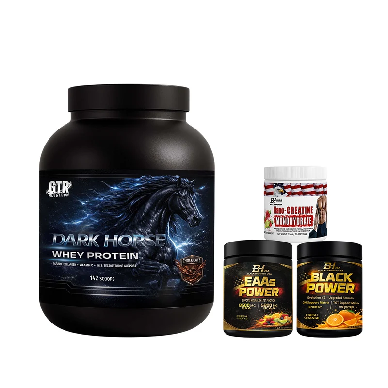 Dark Horse Whey 5KG Chocolate + Black Power Orange + EAAs 620g + Nano Creatine Lemon Strawberry