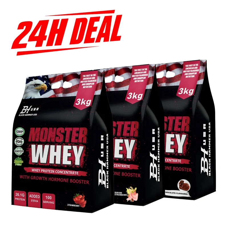 Limited Deal - 3× Monster Whey Protein 3KG – Chocolate + Strawberry + Banana Strawberry