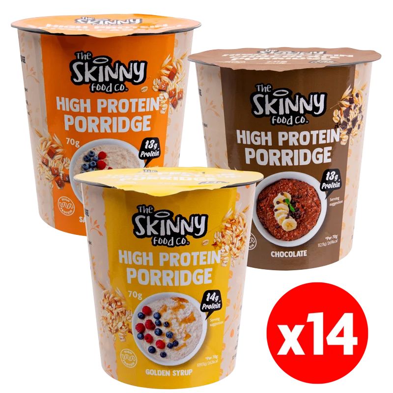 Skinny High Protein Porridge Einzelportionen 14 x 70 g - 14 g Protein (3 Geschmacksrichtungen zur Auswahl)