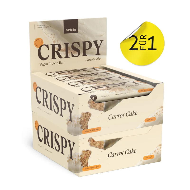 2für1: CRISPY veganer Proteinriegel - Carrot Cake (2x 12er Pack)