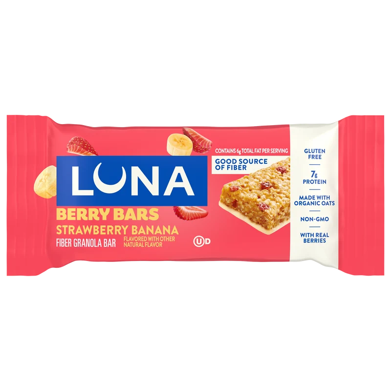 LUNA Berry Bars Strawberry Banana Flavor Gluten Free Snack Bars, Non-GMO Protein Bars