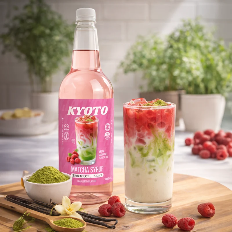 Kyoto Himbeer-Matcha-Sirup – Kalorienarm, zuckerfrei – 1 Liter