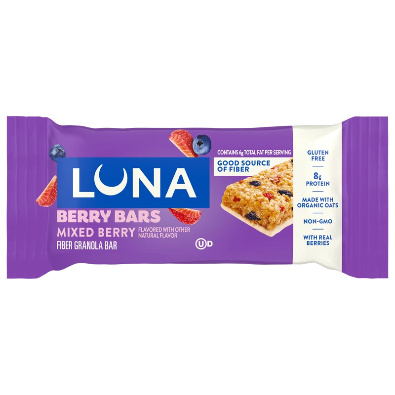 LUNA Berry Bars Mixed Berry Flavor Gluten Free Snack Bars, Non-GMO Protein Bars