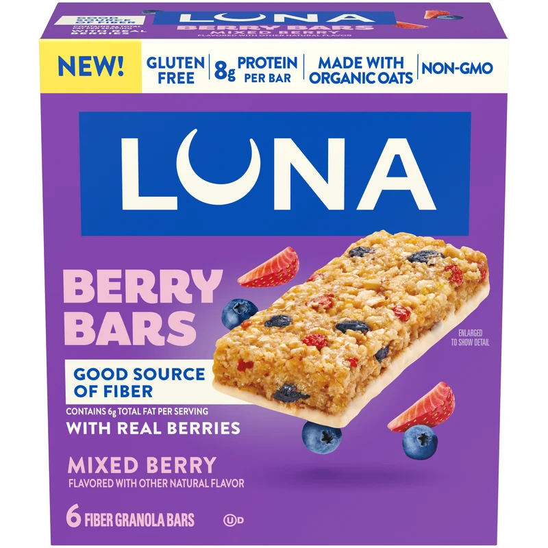 LUNA Berry Bars Mixed Berry Flavor Gluten Free Snack Bars, Non-GMO Protein Bars