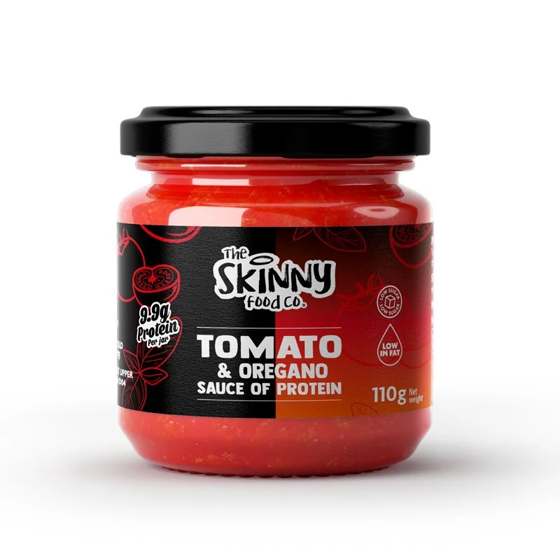 (Abverkauf, Mindesthaltbarkeitsdatum überschritten Juli 2026) Fettarme Tomaten-Oregano-Sauce für Pasta, Nudeln, Pizza, Dip - (9.9 g Protein pro Glas) 110 g (Auch im 6er-Pack erhältlich)
