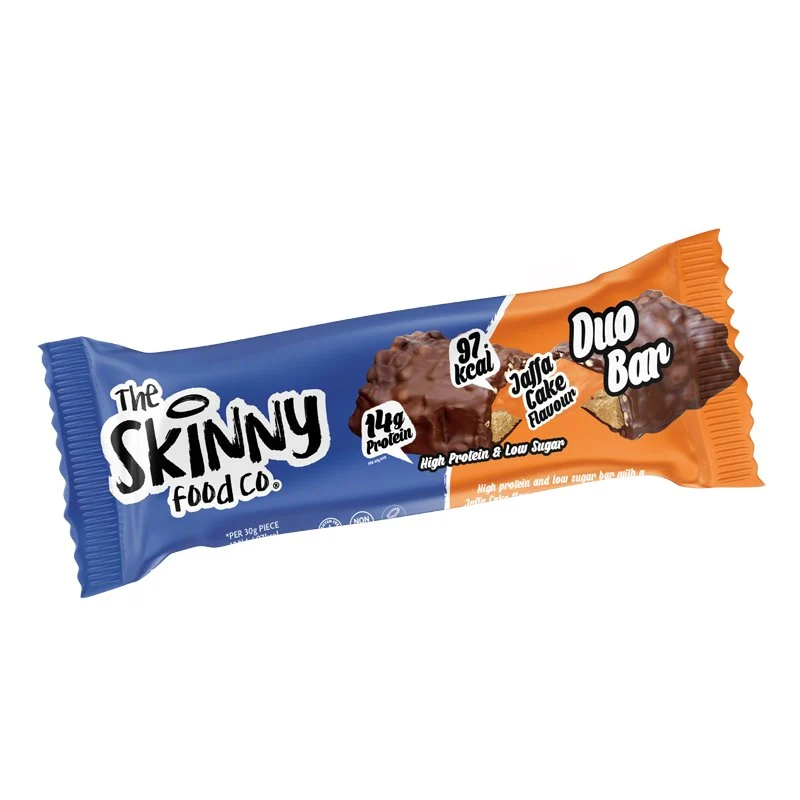 Skinny-Duo-Riegel mit Jaffa-Cake-Geschmack und hohem Proteingehalt sowie niedrigem Zuckergehalt – 60 g