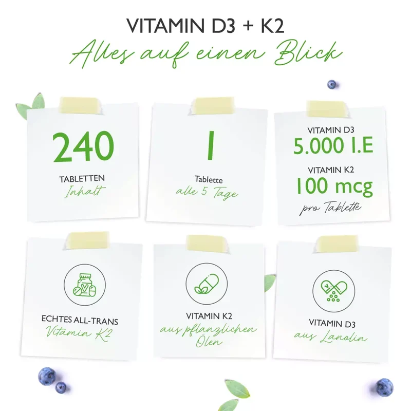 Vitamin D3 5.000 I.E. + Vitamin K2 100 mcg (240 Tabletten)