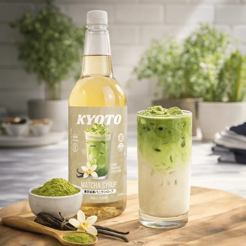 Kyoto Vanille-Matcha-Sirup – Kalorienarm, zuckerfrei – 1 Liter