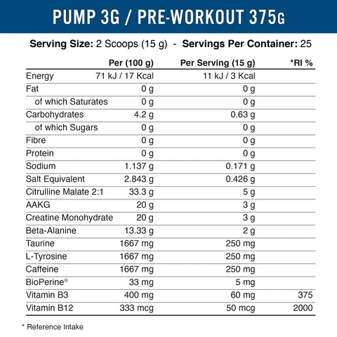 PUMP 3G Pre-Workout - Applied Nutrition (375G)