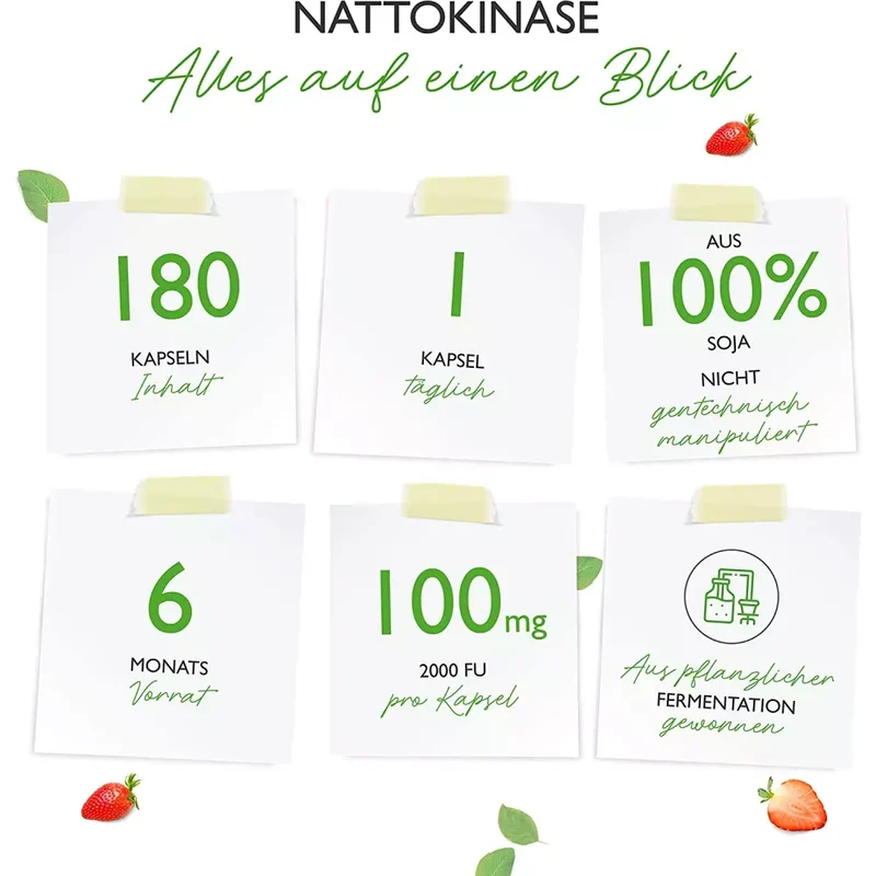 Nattokinase - 180 Kapseln mit je 100 mg (20.000 FU pro g = 2000 FU pro Kapsel) MHD 30.5.2026