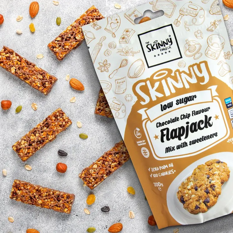 (Ausverkauf, Mindestens haltbar bis Juni 2025) Flapjack mit Schokoladenstückchengeschmack, zuckerarm, dünne Backmischung – 200 g