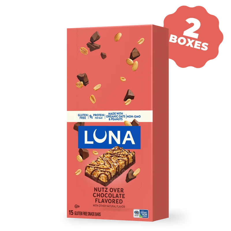 LUNA Bar Nutz Over Chocolate Flavor Gluten Free Snack Bars, 30 Bars
