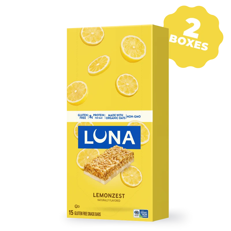 LUNA Bar LemonZest Flavor Gluten Free Snack Bars, 30 Bars