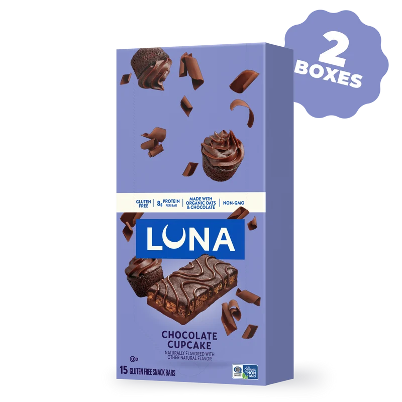 LUNA Bar Chocolate Cupcake Flavor Gluten Free Snack Bars, 30 Bars