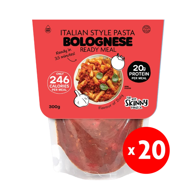 20 x Dünne italienische Pasta Bolognese, 237 Kalorien, Fertiggericht – 300 g