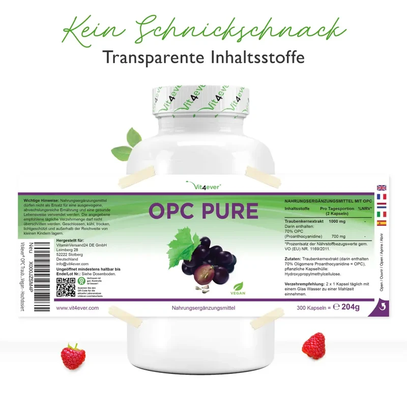 OPC Pure - 500 mg Traubenkernextrakt - (300 Kapseln)