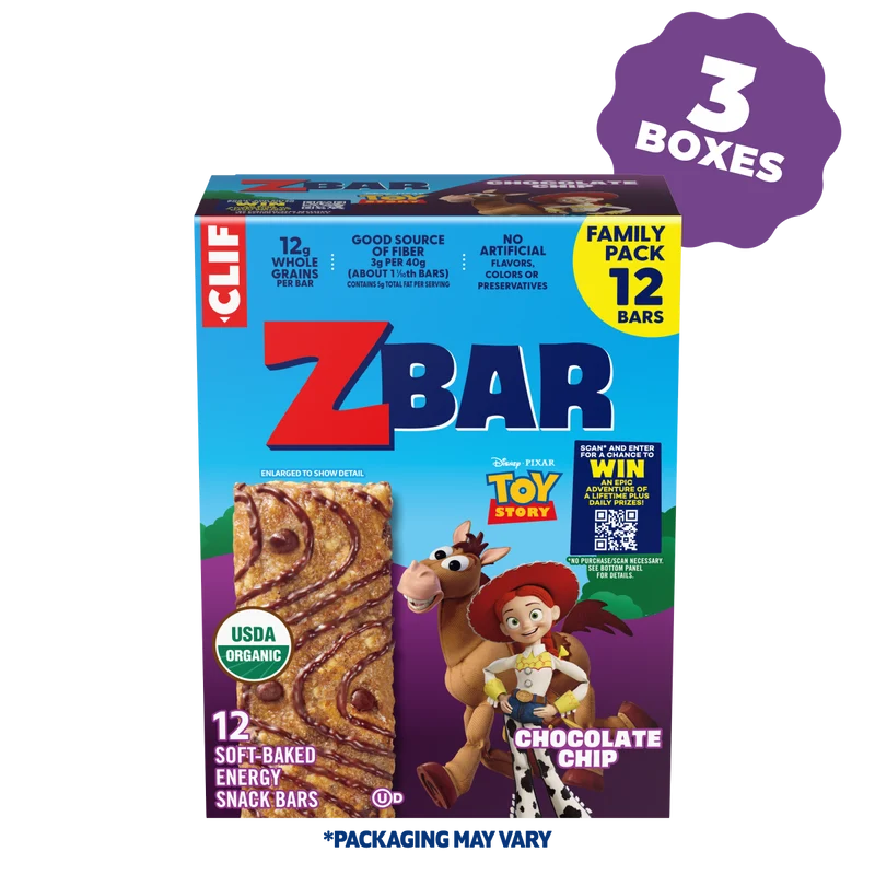 Zbar Chocolate Chip Soft-Baked Energy Snack Bars, Organic Granola Bars Multi-Pack, 36 Bars