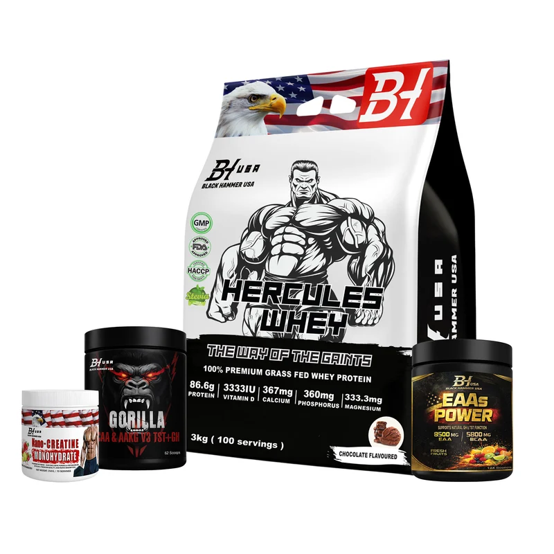 Hercules Whey 3KG Chocolate + FREE EAAs & BCAA 620g – Save €30