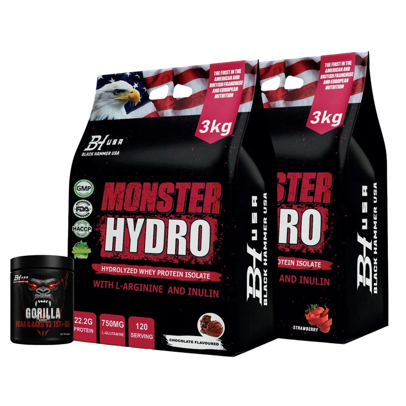 2-Pack Monster Hydro 3kg Strawberry & Chocolate + FREE BCAA 620g - SAVE 40%