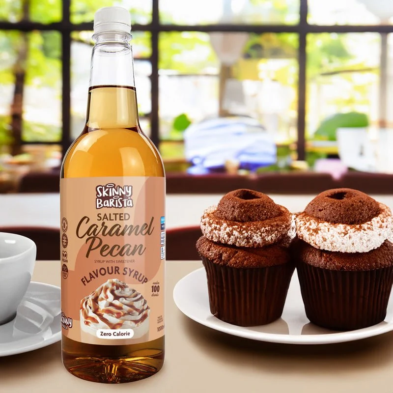 Skinny Barista Sirup mit gesalzenem Karamell und Pekannussgeschmack – Kalorienfreier Skinny Coffee ohne Zucker – 1 Liter