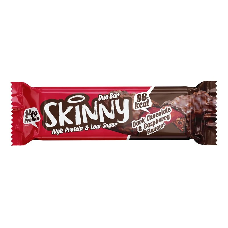 Dunkle Schokolade-Himbeer-Geschmacksrichtung, kalorienreich, proteinreich und zuckerarm – Duo-Riegel – 60 g