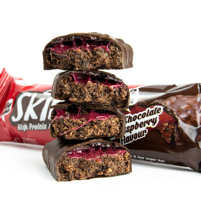 Dunkle Schokolade-Himbeer-Geschmacksrichtung, kalorienreich, proteinreich und zuckerarm – Duo-Riegel – 60 g
