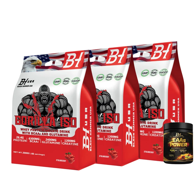 Limited Deal – 3× Gorilla ISO Whey Protein 2KG Strawberry + FREE EAAs 620G