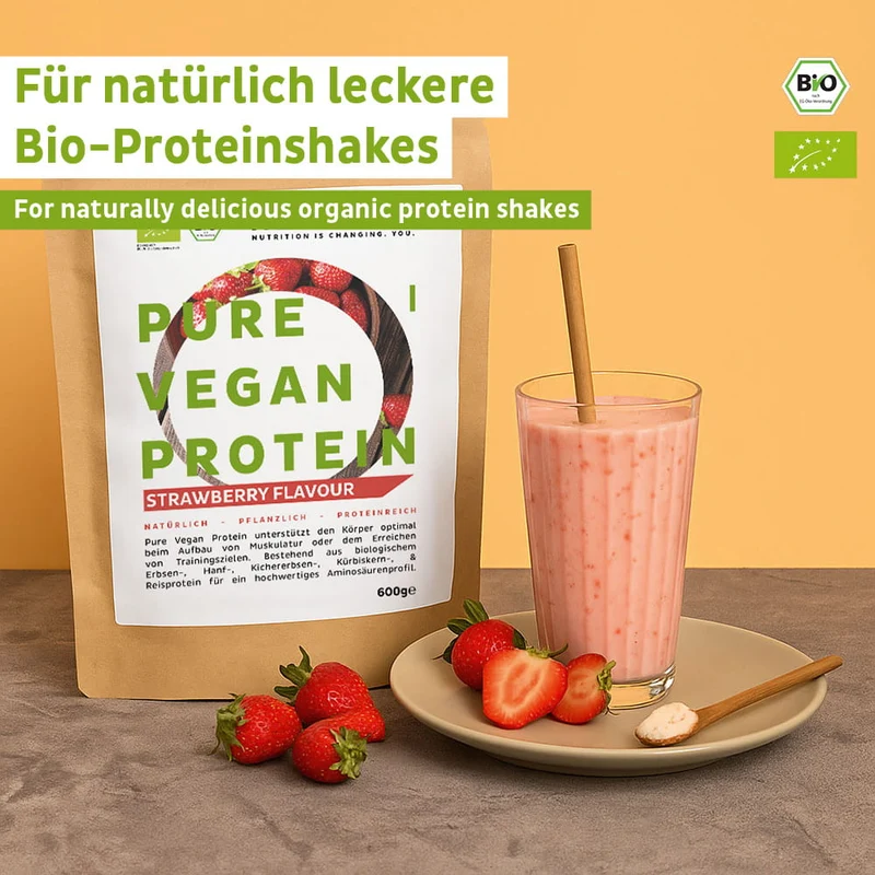 Poudre de protéine végétalienne bio fraise sans soja