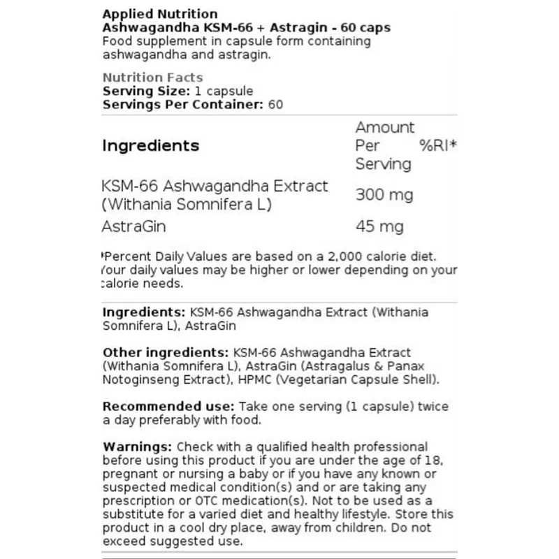 Applied Nutrition Ashwagandha KSM-66 + Astragin 60 caps