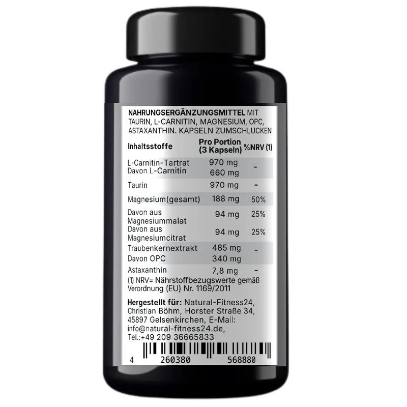 NF24 Morning Formula – L-Carnitin, Taurin, Magnesium, OPC & Astaxanthin Kapseln